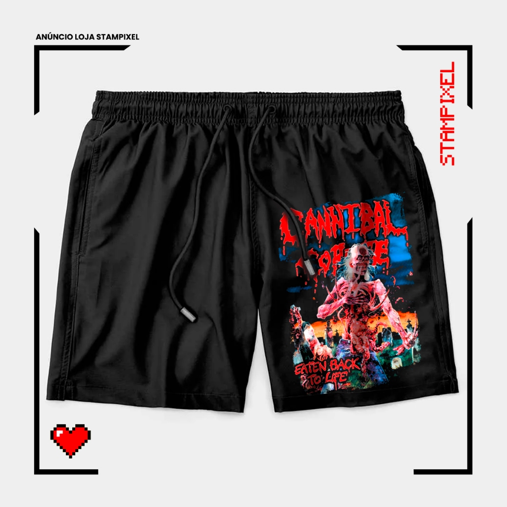 Bermuda Tactel Cannibal Corpse Eaten Back to Life Short Banda Metal Confortável Com Elastano Ideal Lazer Treino Esportes