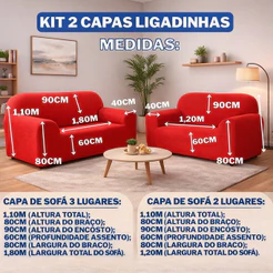 Kit Capa Forro de Sofá Coladinha 2 e 3 Lugares Ligadinha Malha Gel Elástica Antiderrapante Lavável