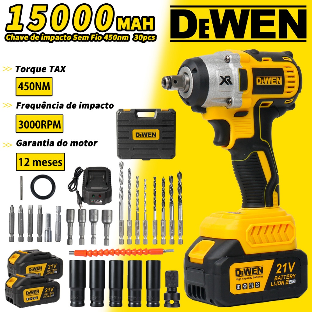 Chave de impacto Sem Fio 88V 450nm sem escova com 2 baterias Com Maleta e Acessórios 30pcs【127/220V】