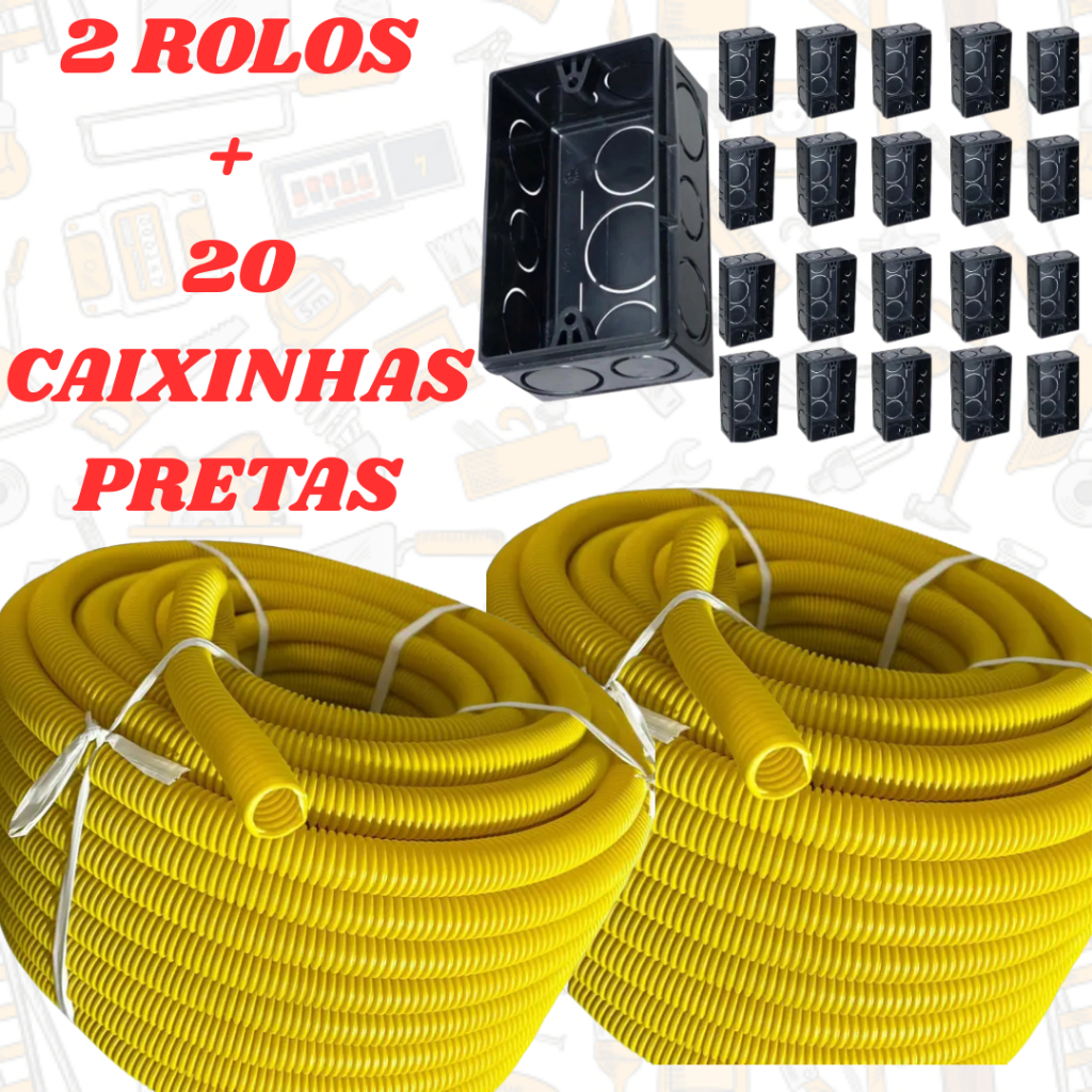 Kit Conduíte Corrugado Eletroduto 3/4 Reforçado 50m + 20 Caixinhas de Luz 4x2 em Oferta na Shopee