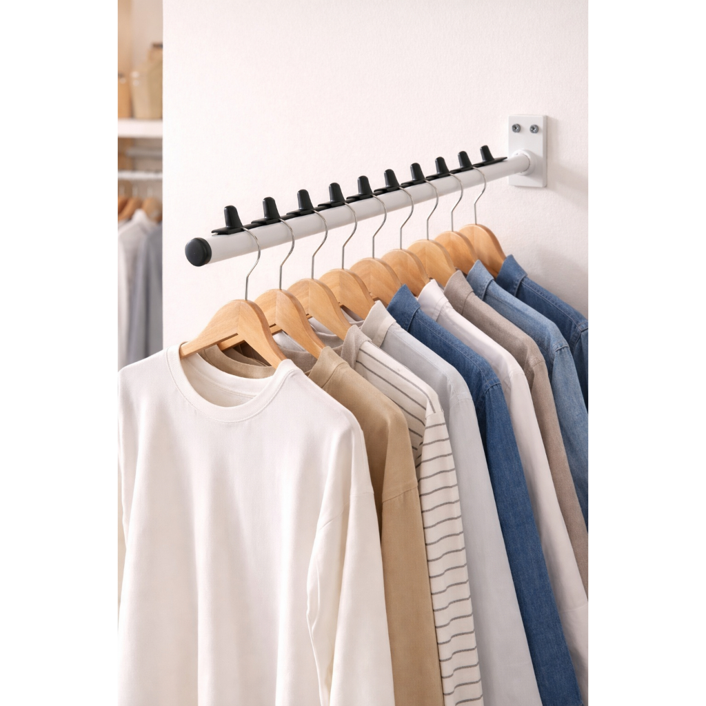 Kit 2 Araras Cabideiros Rt Para Parede inclinado Fixas de 40cm Para 10 Cabides Cada em Oferta na Shopee