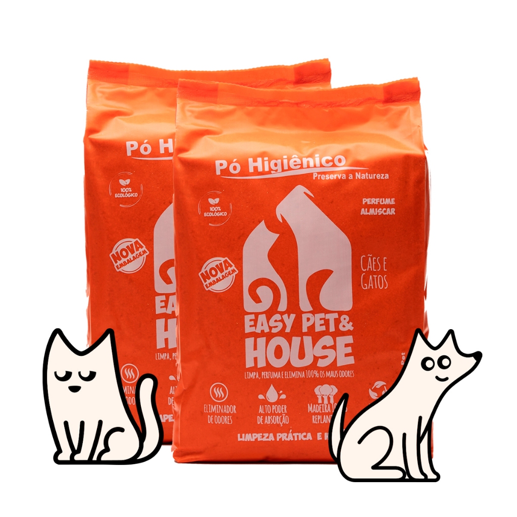 Kit com 2 Unidades Pó Higiênico EasyPet Eliminador de Odores Cães e Gatos Seca Xixi Limpeza á Seco