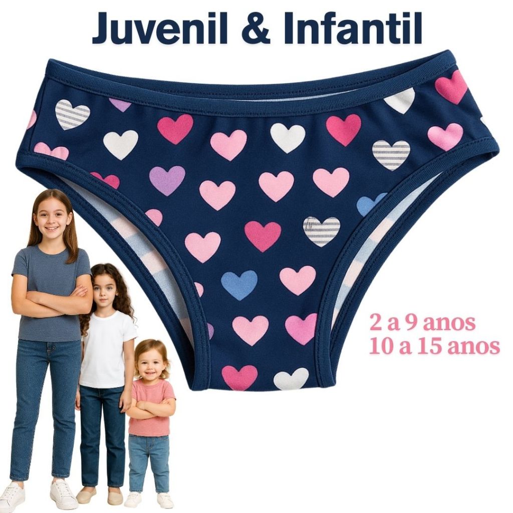 Kit 5,10,12 e15 Calcinhas Infantis Para Meninas De 2 a 9 anos Forro 100% Algodão