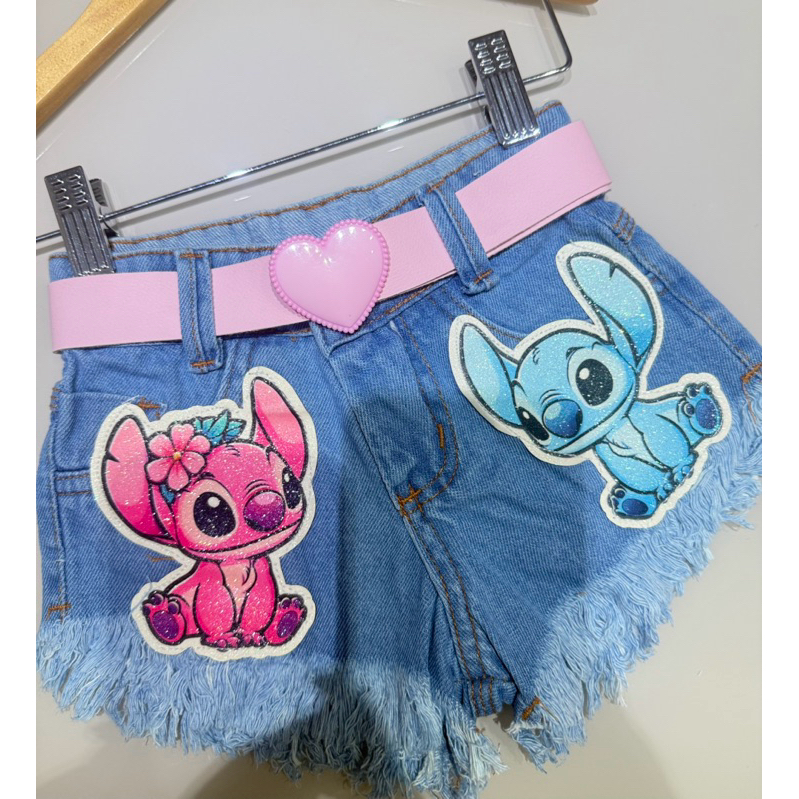 Shorts infantil Stitch moda casual blogueirinha,dia a dia para meninas modernas
