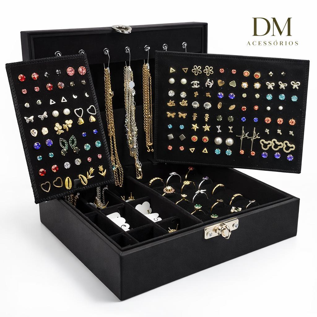 Kit Semijoias 90pçs Folheadas a Ouro 18k e Prata 925 + Maleta Luxo Atacado p/ Revender Alto Padrão
