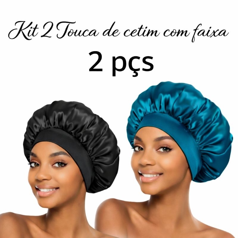 Kit 2 Toucas de Cetim com Faixa Elástica Larga Antifrizz Proteção Capilar em Oferta na Shopee