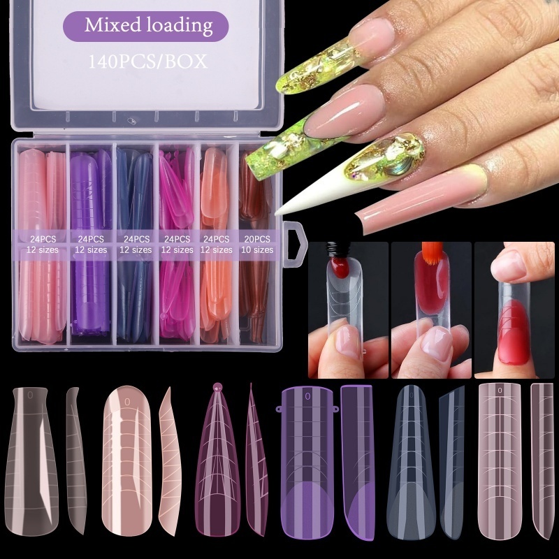 Molde F1 Kit de Moldes para Alongamento de Unhas Colorido 144 Unidades Sem Forma Rápido para Gel