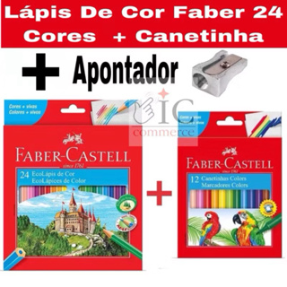 Kit Lápis De Cor Faber 24 Cores+Canetinha Hidrográfica 12 Cores Faber +Apontador Gratis Promoção Volta as Aulas em Oferta na Shopee