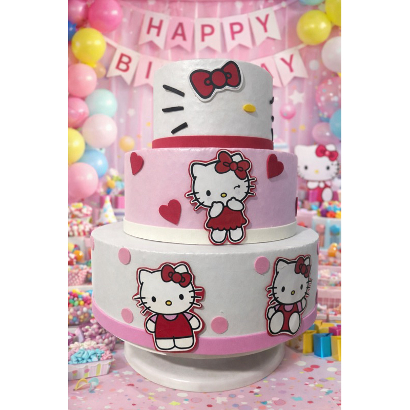 🎂 Bolo Fake Hello Kitty – 3 Andares | Decoração de Festa Infantil 🎀 em Oferta na Shopee