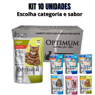 KIT 10 SACHÊS OPTIMUM GATO ESCOLHA SABOR E CATEGORIA 85G em Oferta na Shopee