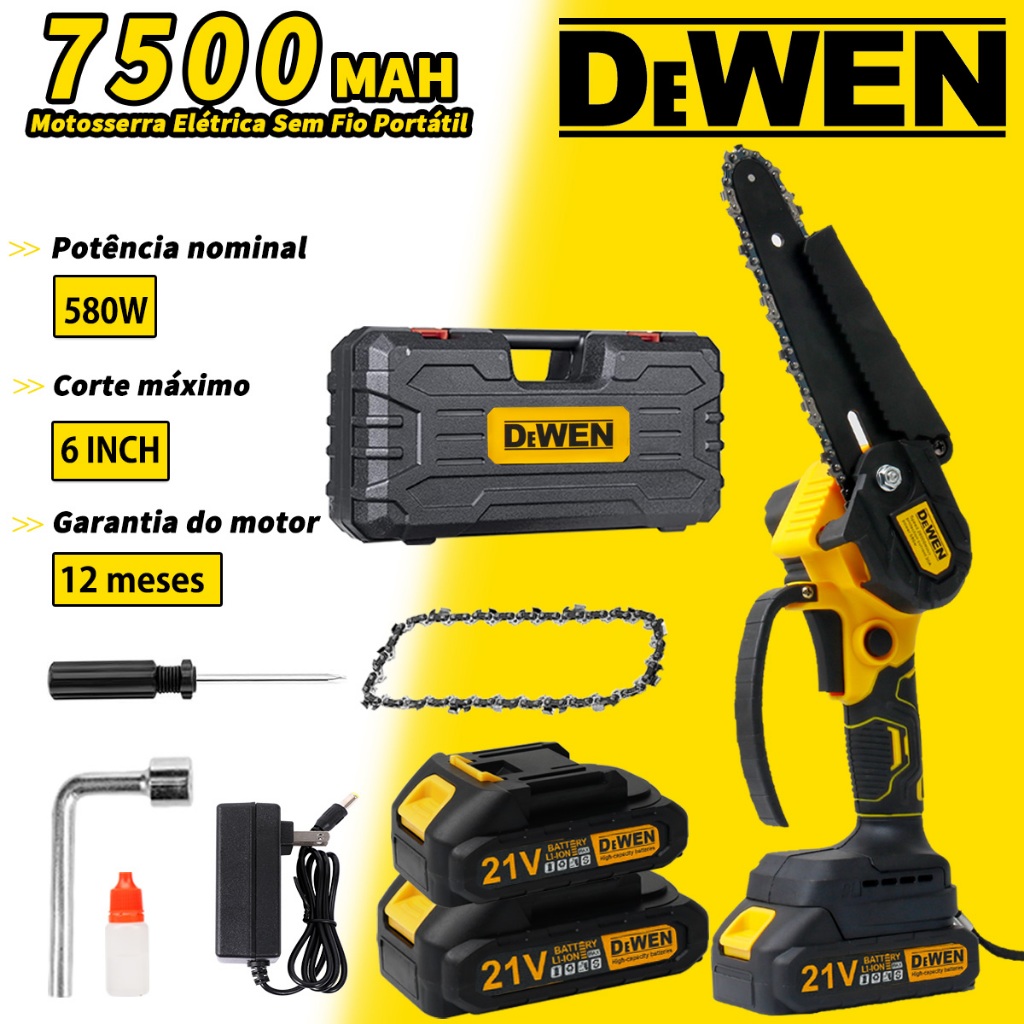 Mini Motosserra Elétrica Sem Fio Brushless Portátil Bivolt 6 Polegadas 2 Baterias multiuso carpintaria serragem galhos em Oferta na Shopee