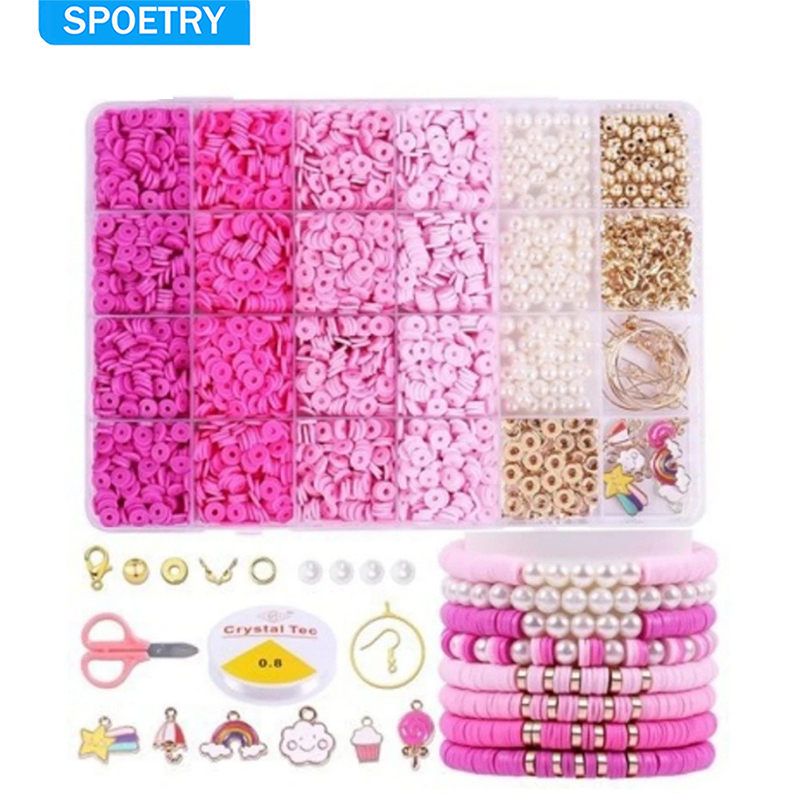BR- Kit Peças DIY Ornament Infantil Caixa de Jóias Maleta Completa de Miçangas para Pulseiras Colares e Bijuterias