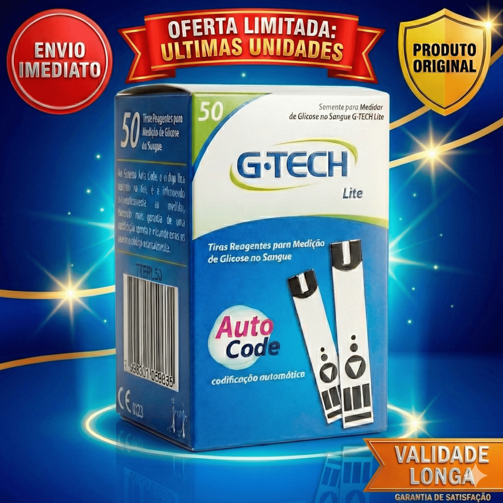 100 Tiras Fitas GTech Lite Teste Glicemia Validade Longa - Envio Imediato