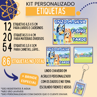 Etiquetas Escolares Personalizadas Bluey e Bingo - Volta às Aulas - 86 Unidades + Brinde - Fazemos Qualquer Tema em Oferta na Shopee