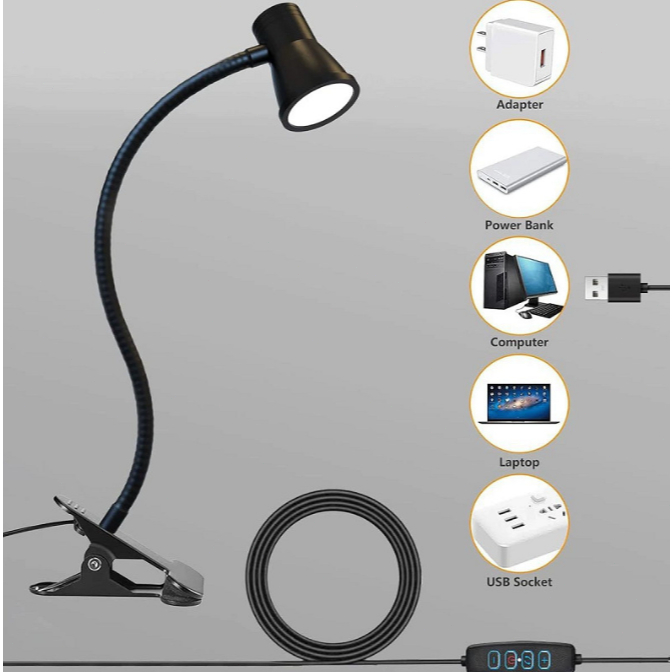 Luminária abajur de mesa articulada base e garra 2 em 1 Preto USB