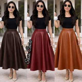Saia Marrom longa campeira de couro /saia preta elegante  do PP ao g3 em Oferta na Shopee
