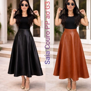 Saia longa plus size PP ao G3 Couro sintético LANÇAMENTO gode elegante do PP ao g3 em Oferta na Shopee