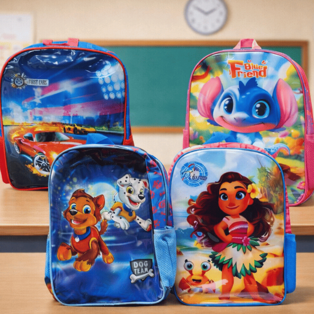 Mochila De Costas Infantil Meninos e Meninas Escolar Moana Stitch e Outros Material Escolar
