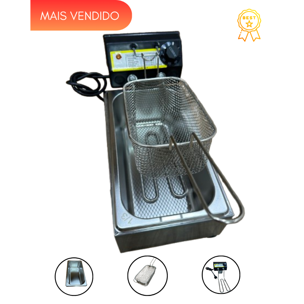 Fritadeira Elétrica Inox Antchamas Profissional 3,5L Cuba industrial ou doméstica Batata Frituras