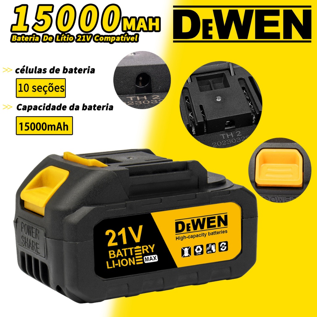 Bateria De Lítio 21V 15000MAH Compatível Com Parafusos Moedores Lixadeiras Chave De Impacto Soprador De Folhas Turbo em Oferta na Shopee