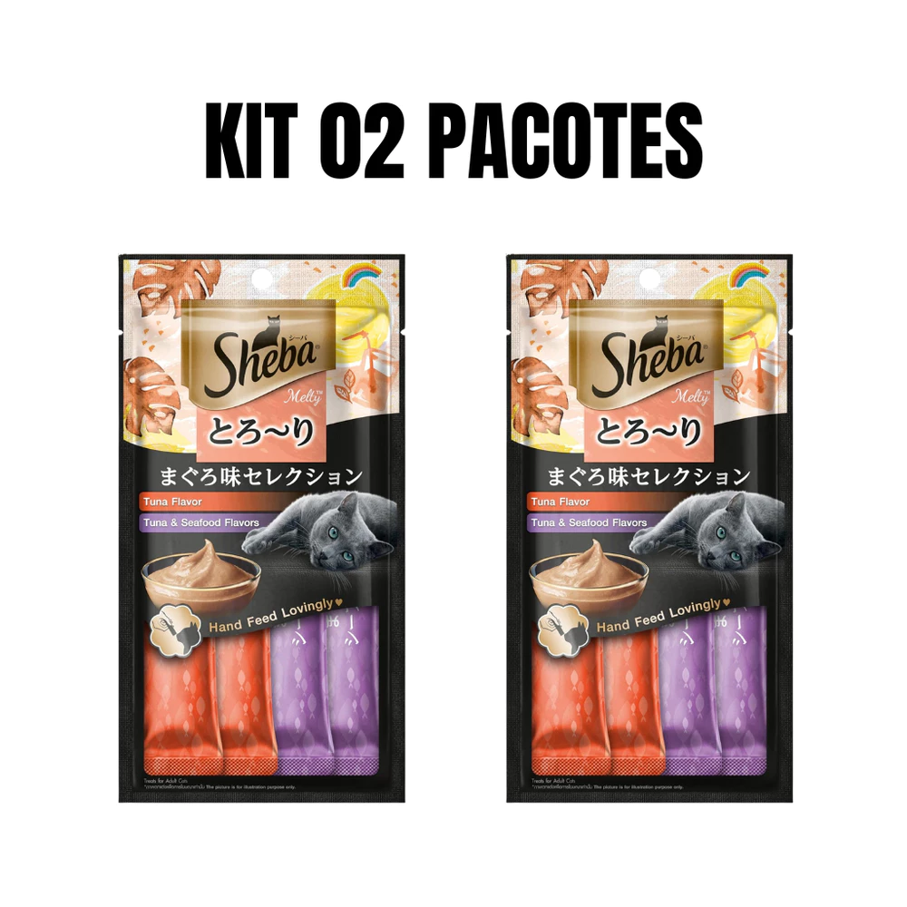 Churu Snack Sheba Cremoso Atum e Camarão para Gatos kit com 02 pacotes TOTAL 08 UN de 12 gramas