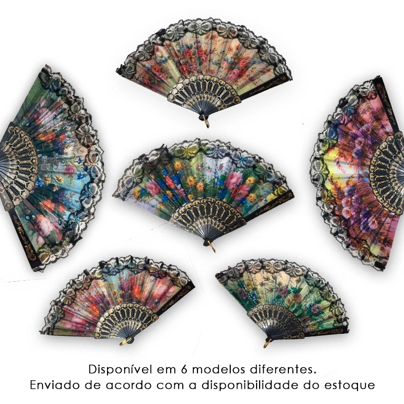 Leque Dobrável com Decoração Florida para Abanar Cor e Modelo Aletoria pode notar a cor