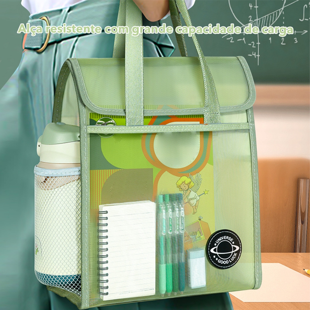 Bolsa Tote Malha Transparente Grande Capacidade para Estudo, Faculdade e Trabalho | Bolsos Laterais e Dupla Camada em Oferta na Shopee