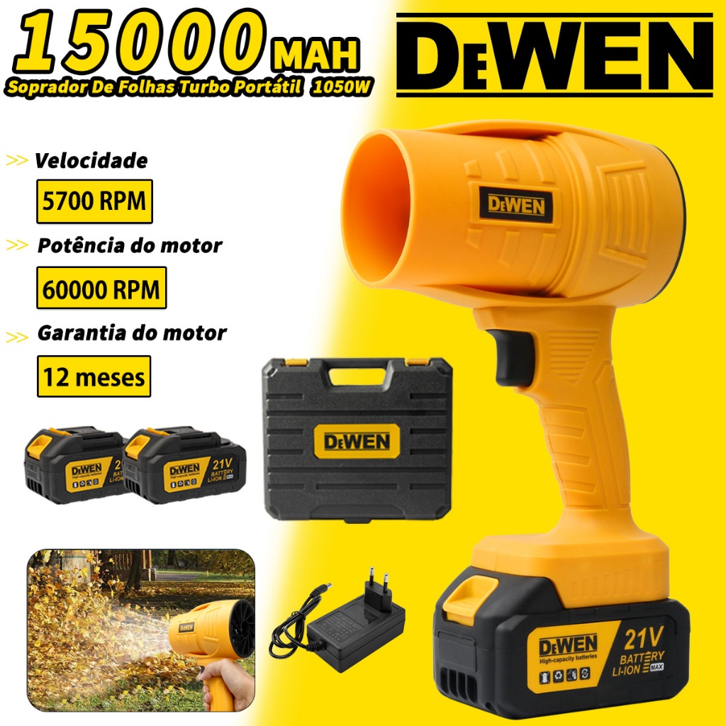 Soprador De Folhas Turbo Portátil Recarregável 2 Baterias Potente Limpeza Carros,Potente Limpeza Interna e Externa em Oferta na Shopee