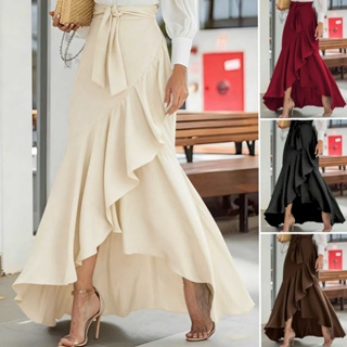 Elegante Feminina de Saia de Sereia de Cor Sólida Fashionable com Bainha Pregueada Saia em Oferta na Shopee