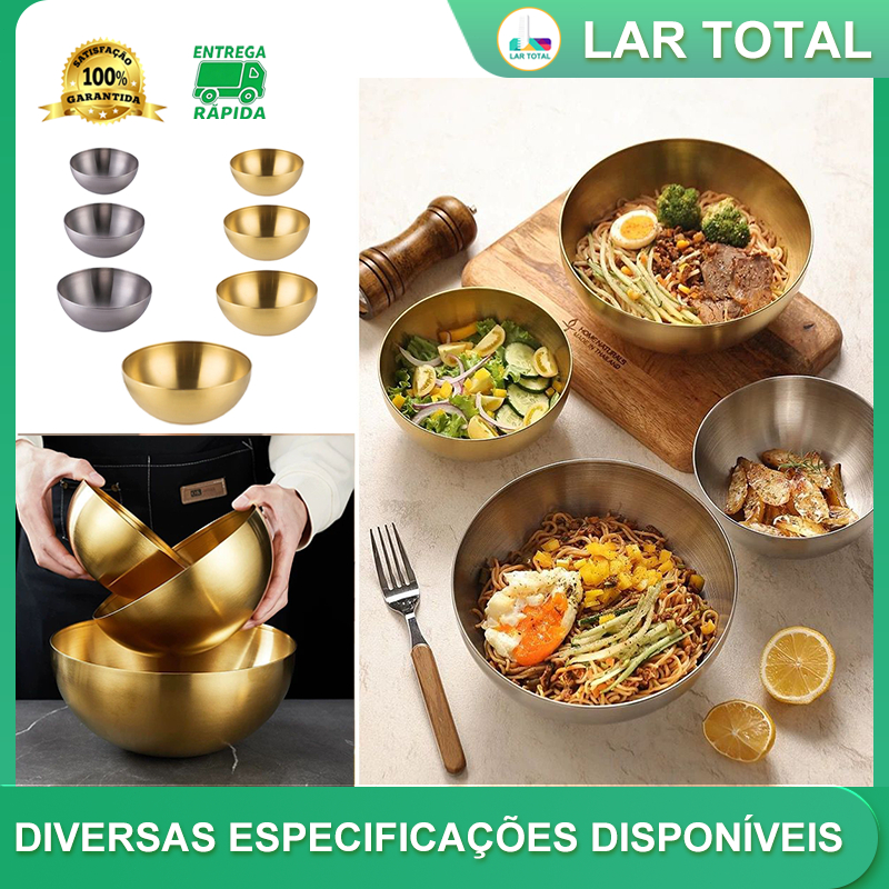 Tigela Bowl Aço Inox Dourado 15cm,20cm,24cm,28cm Bacia Multiuso Cozinha Satisfaça uma variedade de alimentos.