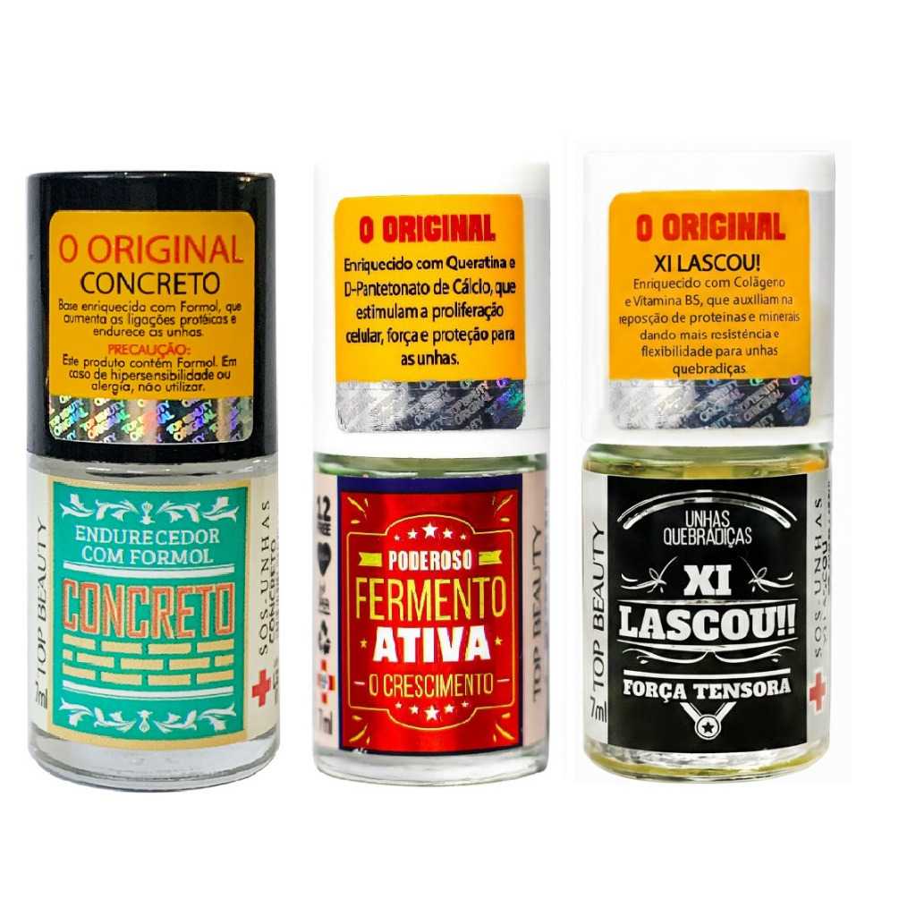 Kit 3 Bases OU 1 Unidade - Fortalecedoras De Unhas Super Concreto Fermento Xi Lascou Top Beauty