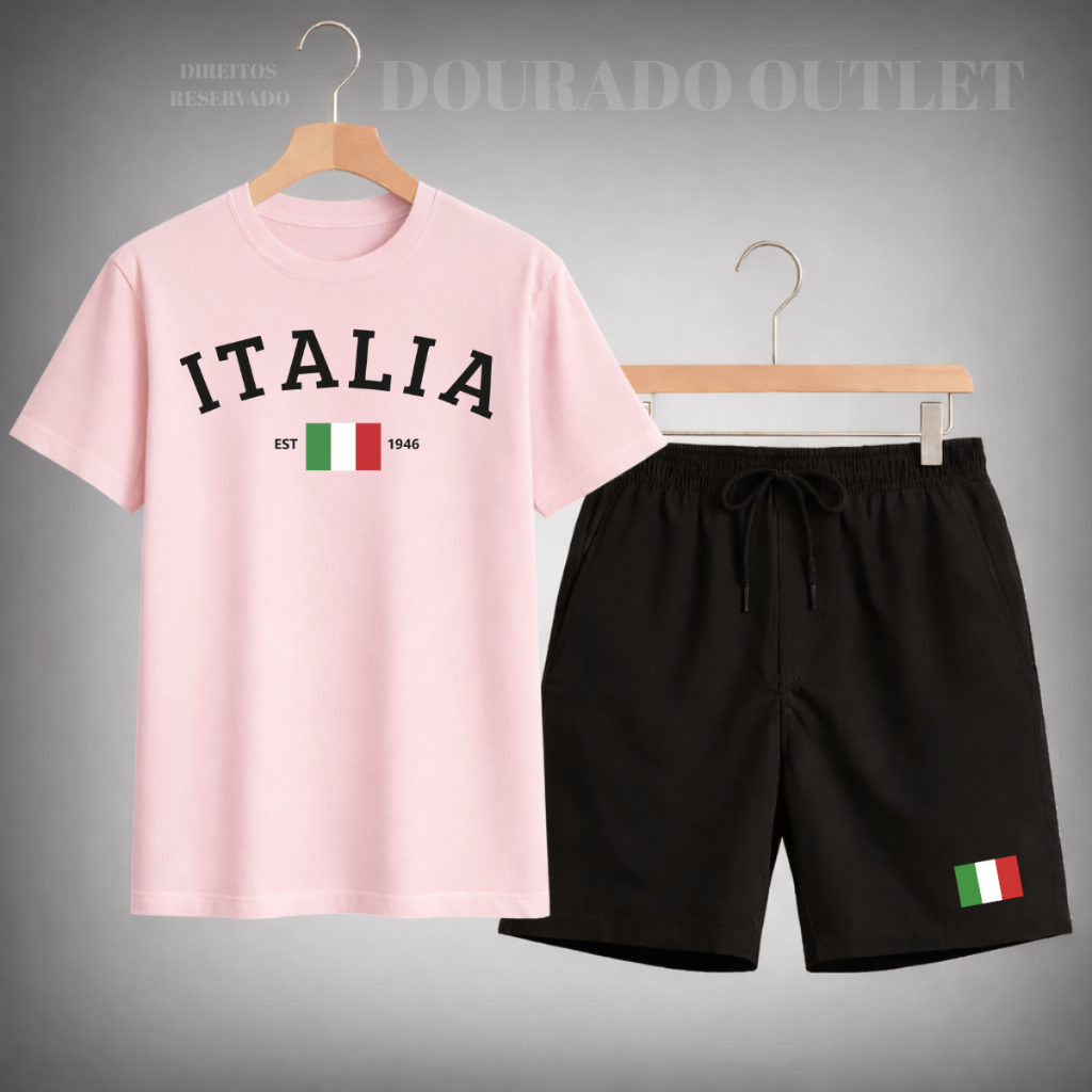 Conjunto Camiseta + Short Moletom Estampado Milano Itália Street Camiseta Malha Linha Premium + Short Mauricinho
