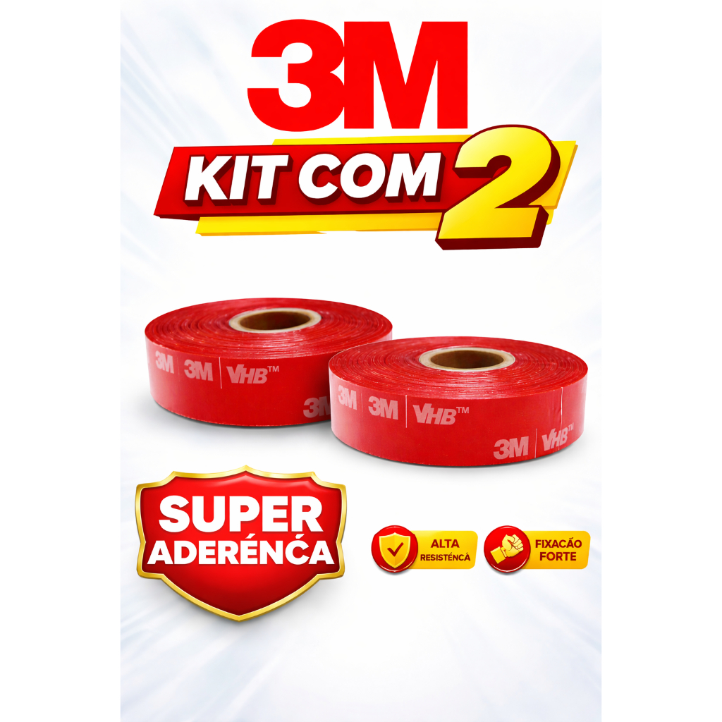 Kit 2 Fitas Dupla Face 3M 12mm x 2m – Uso Geral