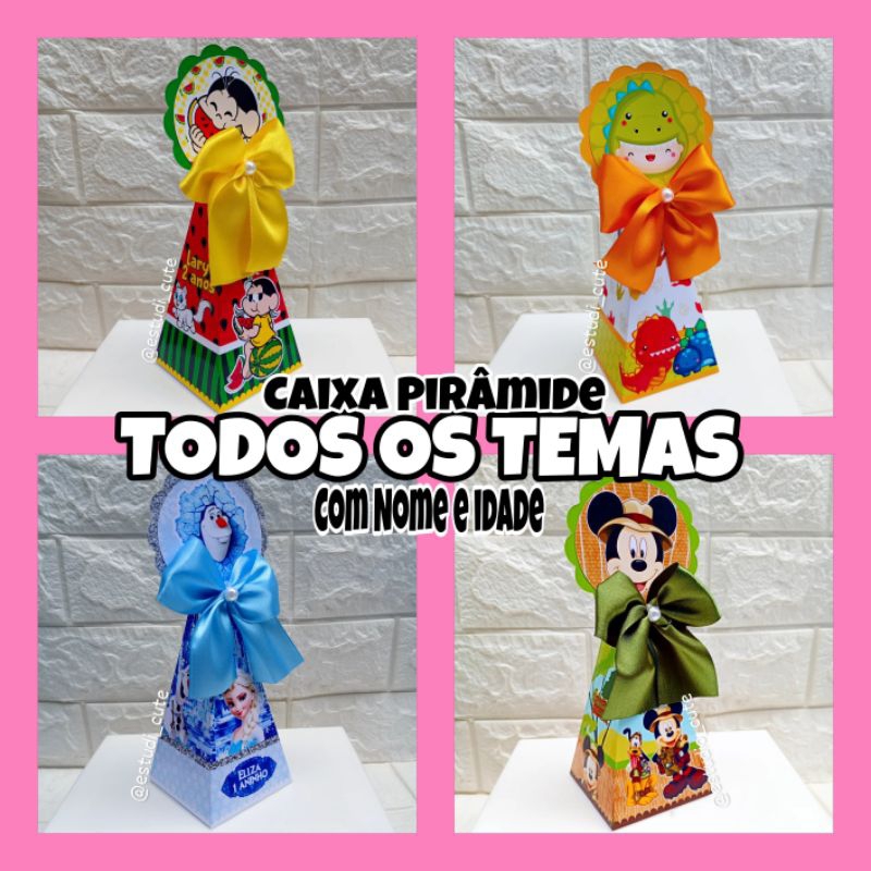 10un Lembrancinha Personalizada Caixinha Pirâmide / Cone ( PEGUE E MONTE ) Festa infantil mimo personalizado aniversário