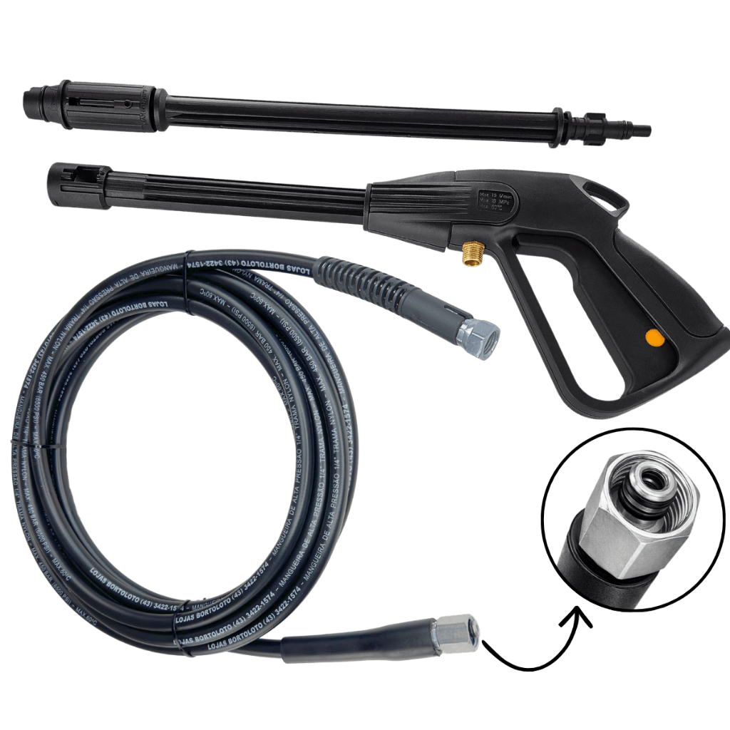 Pistola + Lança Regulável + Mangueira  Alta Pressão para WAP Ágil 1800 M16 Trama Nylon