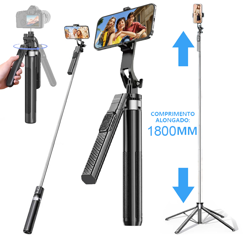 1.8M/2M Selfie Stick Tripé com quatro pernas para celular, câmera,GoPro, 4 Eixos 360° Rotação + Anti-tremor Superestável em Oferta na Shopee
