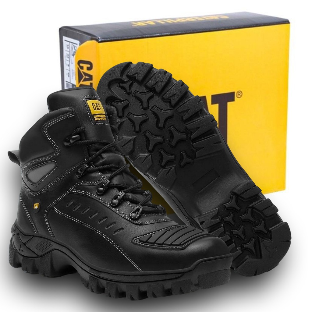 Coturno Masculino Caterpillar Motoqueiro 100% Couro Semi Impermeável Antiderrapante