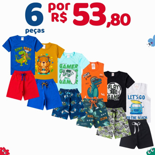 Kit 6 Peças Roupa Infantil Menino Verão Conjunto Masculino Criança 3 Camisetas + 3 Bermudas em Oferta na Shopee
