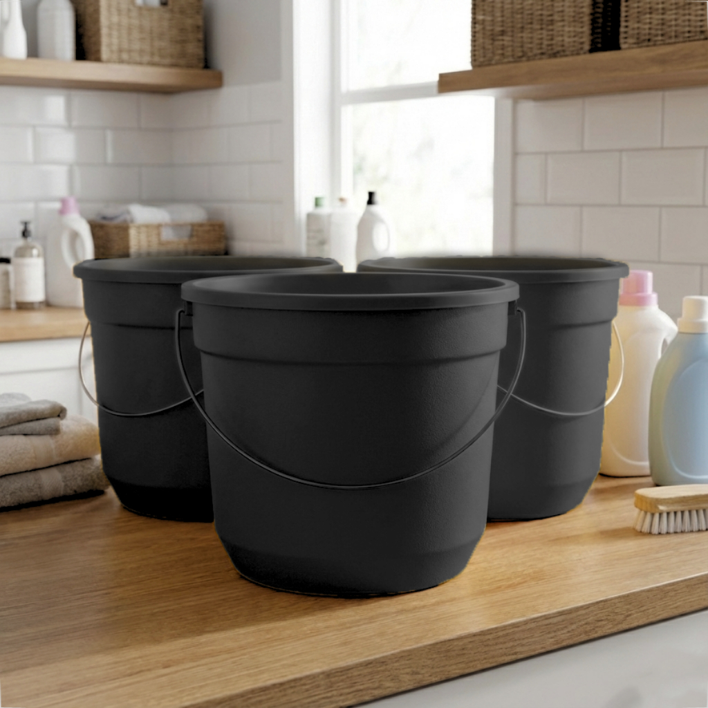 Baldes Plástico Preto 8L com Alça Metálica Reforçada Resistente e Ideal para Limpeza em Oferta na Shopee