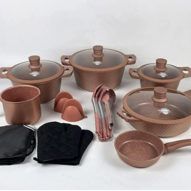 Imagem Jogo de Panelas Antiaderente Premium Monaco 20 Peças Revestimento Cerâmico Tampa Vidro Acessórios