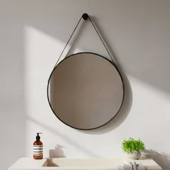 Espelho Redondo 30cm com Alça em Couro Banheiro Decorativo Adnet Sala Lavabo Maquiagem Apartamento