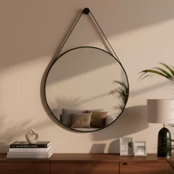 Espelho Redondo Decorativo Suspenso Alça 30cm + Pino Suporte para Apartamento Pequeno Banheiro