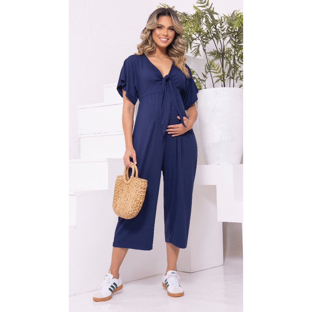 Macacão Pantacourt Gestante Amamentação Manga Ampla Conforto em Oferta na Shopee