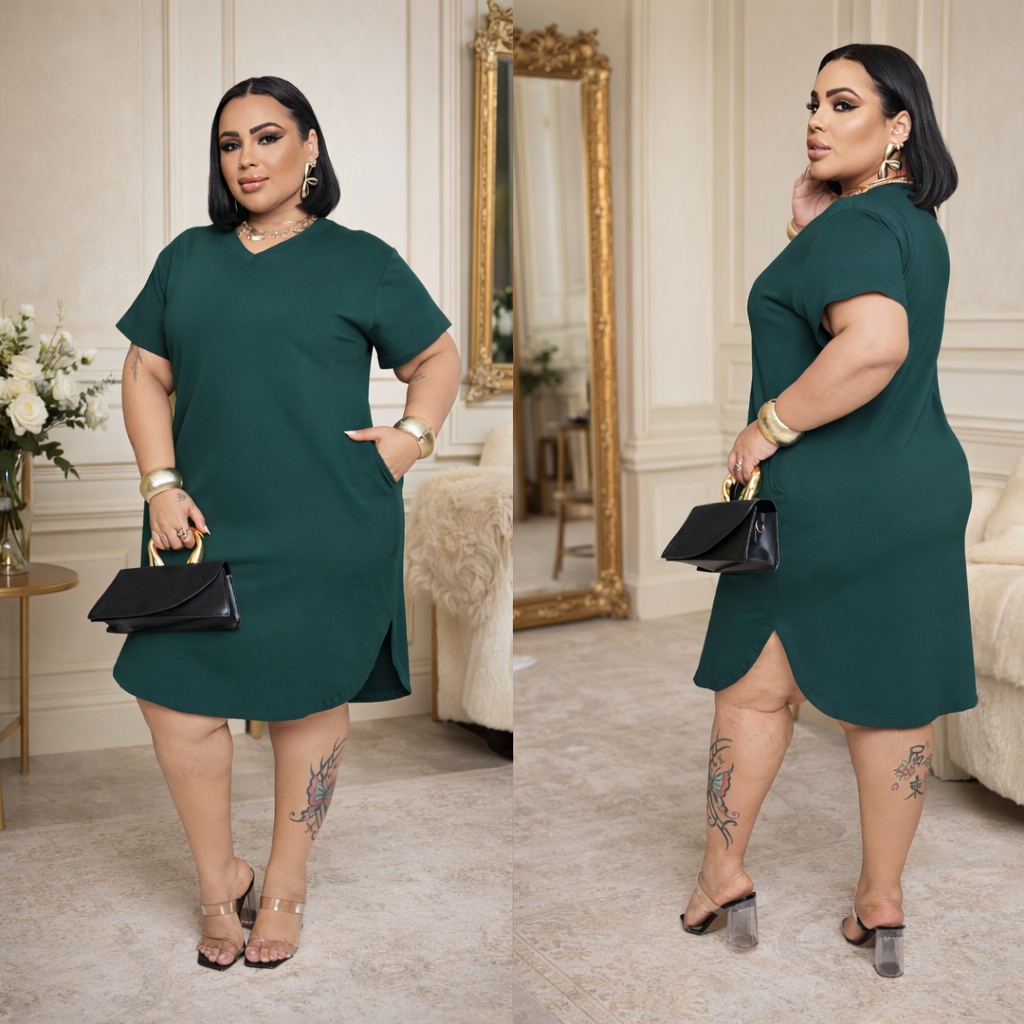 Vestido Camisetão Feminino Plus Size | Moda Casual Confortável Premium, Tecido Leve