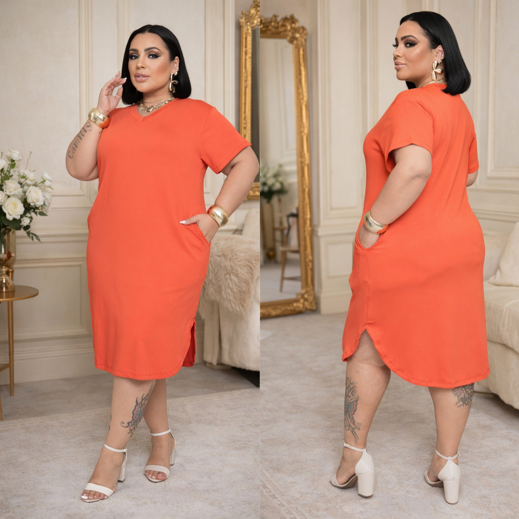 Vestido Plus Size Elegante Curve Curvy Camisão  Moda Gringa veste até 50 Camisetão Feminino