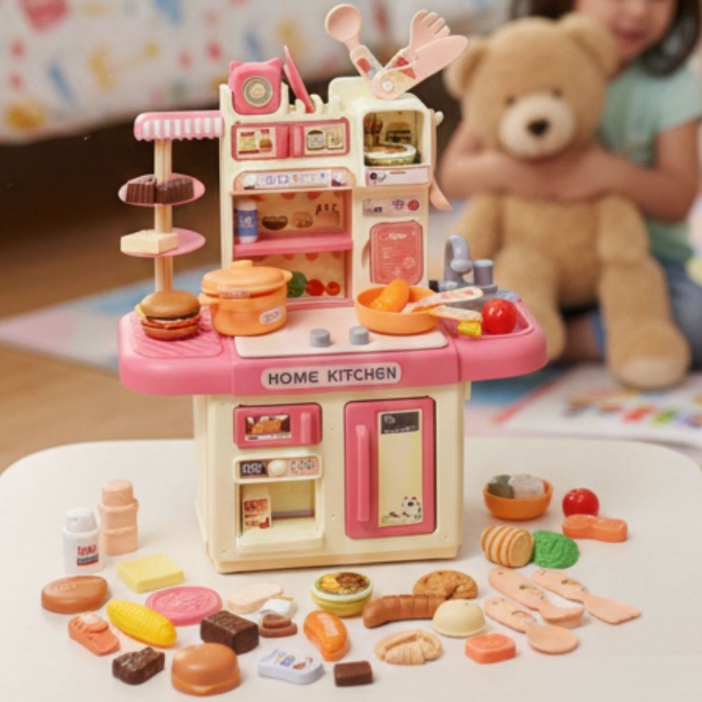 Cozinha Infantil De Brinquedo Mini Chef Com Acessórios E Luz Rosa