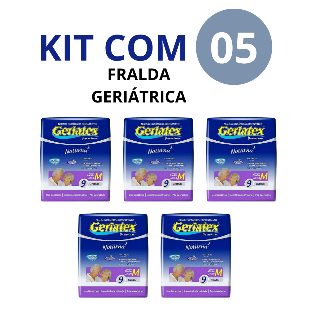 Fralda Adulto Geriátrica Geriatex Premium Noturna M  Incontinência Urinária Promoção 5uni