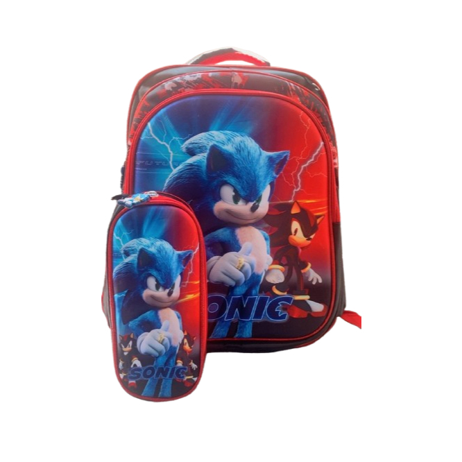 Kit Mochila Com Estojo Sonic Filme Infantil 3d Realista Azul Azul Sonic