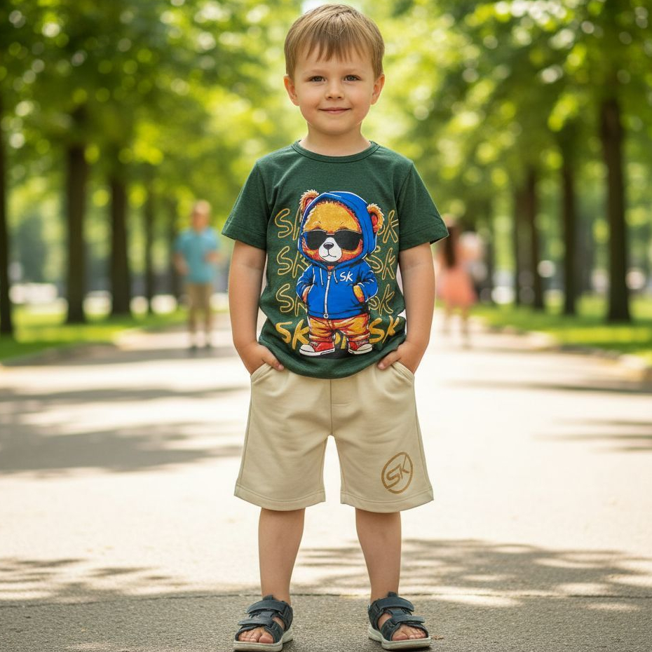 Roupa Infantil Menino kit torcedor– Conjunto Casual com Camiseta e Shorts 2 ao 14 anos