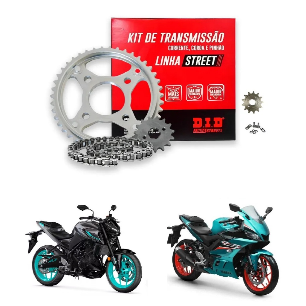 Kit Transmissão Relação tração DID Yamaha Yzf R3 Mt03 2016 2017 2018 2019 2020 2021 2022 2023 44x14 Com Retentor